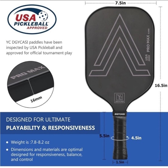 YC DGYCASI PRO MAX 16mm Pickleball Paddle USAPA Approved Carbon Fiber & Sleeve - Picture 4 of 12